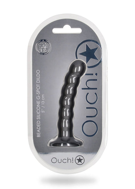 OUCH! Beaded Silicone G-Spot Dildo - 5'' / 13cm - Gunmetal 13 cm Dildo