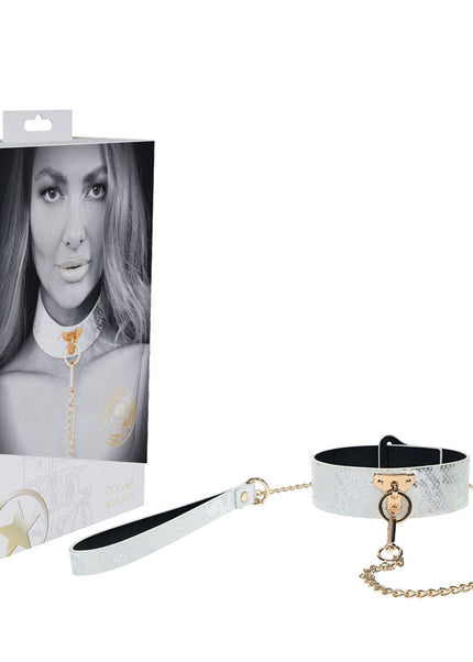 OUCH! Florence Collection - Collar with Leash - White Restraint