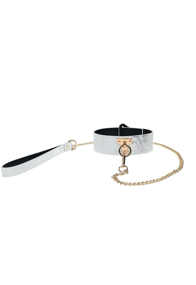 OUCH! Florence Collection - Collar with Leash - White Restraint