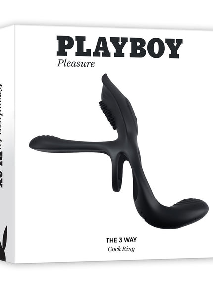 Playboy Pleasure The 3 Way - Black USB Rechargeable Vibrating Cock Ring with Wireless Remote
