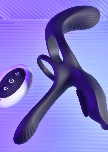 Playboy Pleasure The 3 Way - Black USB Rechargeable Vibrating Cock Ring with Wireless Remote