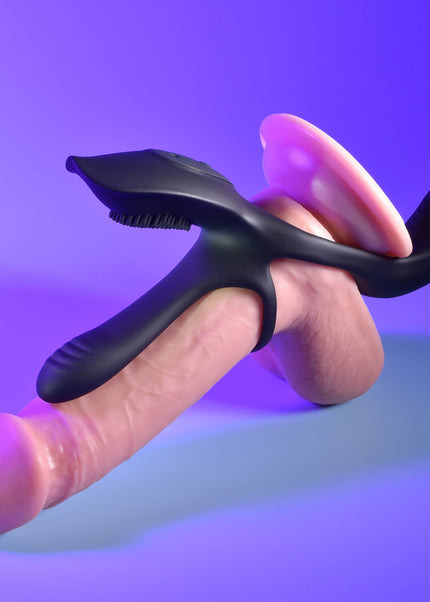 Playboy Pleasure The 3 Way - Black USB Rechargeable Vibrating Cock Ring with Wireless Remote