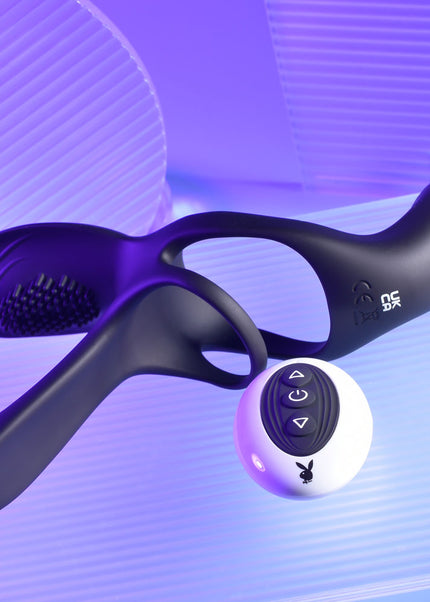 Playboy Pleasure The 3 Way - Black USB Rechargeable Vibrating Cock Ring with Wireless Remote