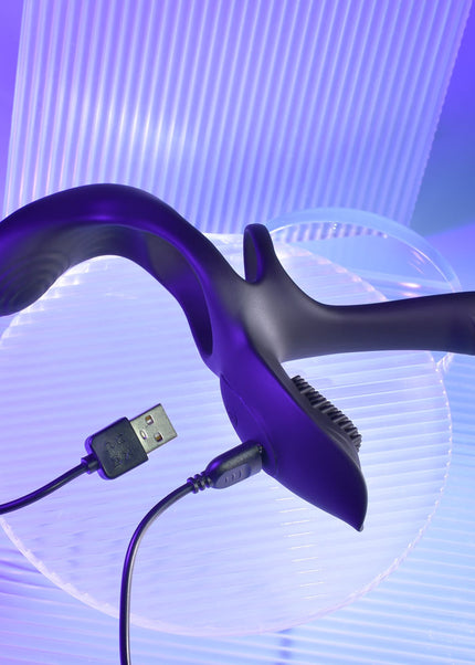 Playboy Pleasure The 3 Way - Black USB Rechargeable Vibrating Cock Ring with Wireless Remote