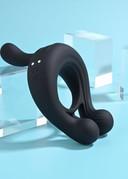 Playboy Pleasure TRIPLE PLAY - Black USB Rechargeable Cock Ring with Wireless Remote