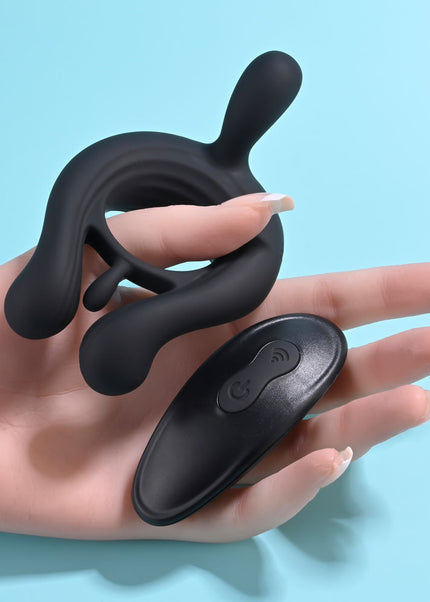 Playboy Pleasure TRIPLE PLAY - Black USB Rechargeable Cock Ring with Wireless Remote
