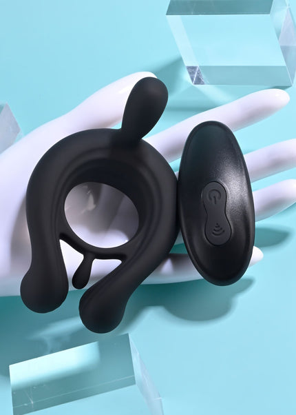 Playboy Pleasure TRIPLE PLAY - Black USB Rechargeable Cock Ring with Wireless Remote