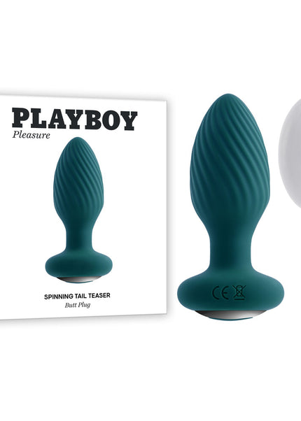Playboy Pleasure SPINNING TAIL TEASER - Blue 9.7 cm USB Rechargeable Vibrating & Rotating Butt Plug with Wireless Remote