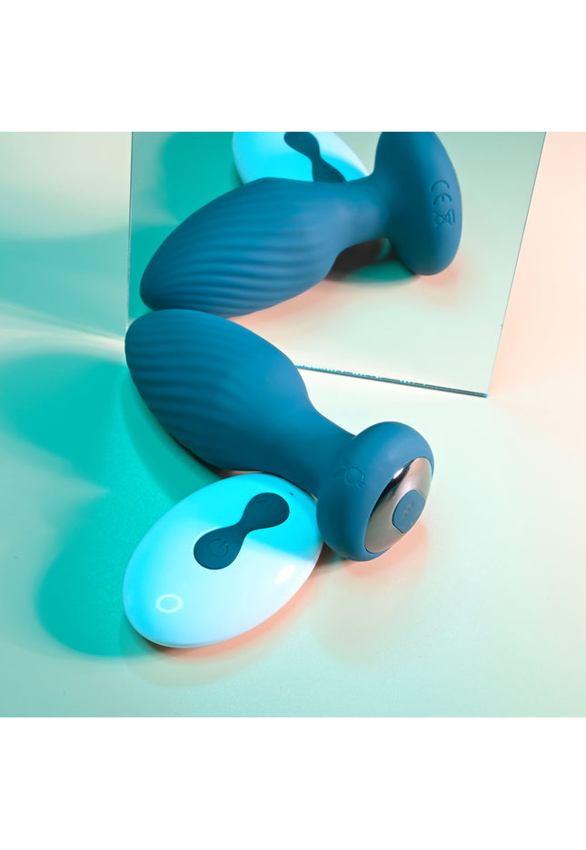 Playboy Pleasure SPINNING TAIL TEASER - Blue 9.7 cm USB Rechargeable Vibrating & Rotating Butt Plug with Wireless Remote