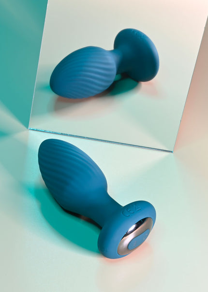Playboy Pleasure SPINNING TAIL TEASER - Blue 9.7 cm USB Rechargeable Vibrating & Rotating Butt Plug with Wireless Remote