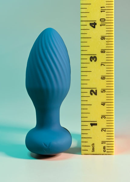 Playboy Pleasure SPINNING TAIL TEASER - Blue 9.7 cm USB Rechargeable Vibrating & Rotating Butt Plug with Wireless Remote