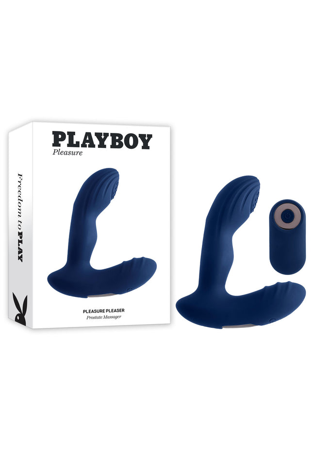Playboy Pleasure PLEASURE PLEASER - Blue USB Rechargeable Vibrating Prostate Massager with Wireless Remote