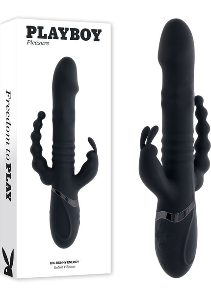 Playboy Pleasure BIG BUNNY ENERGY - Black 26.2 cm USB Rechargeable Rabbit Vibrator with Anal Beads