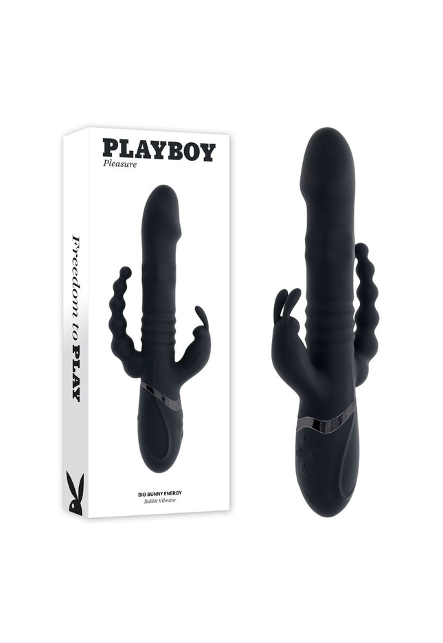 Playboy Pleasure BIG BUNNY ENERGY - Black 26.2 cm USB Rechargeable Rabbit Vibrator with Anal Beads