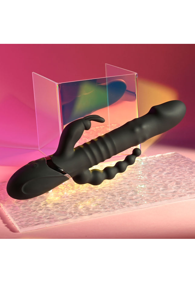 Playboy Pleasure BIG BUNNY ENERGY - Black 26.2 cm USB Rechargeable Rabbit Vibrator with Anal Beads