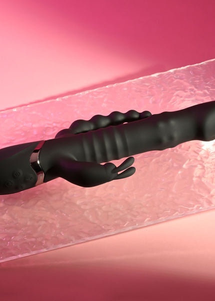 Playboy Pleasure BIG BUNNY ENERGY - Black 26.2 cm USB Rechargeable Rabbit Vibrator with Anal Beads