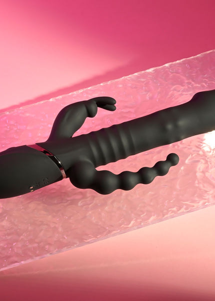 Playboy Pleasure BIG BUNNY ENERGY - Black 26.2 cm USB Rechargeable Rabbit Vibrator with Anal Beads