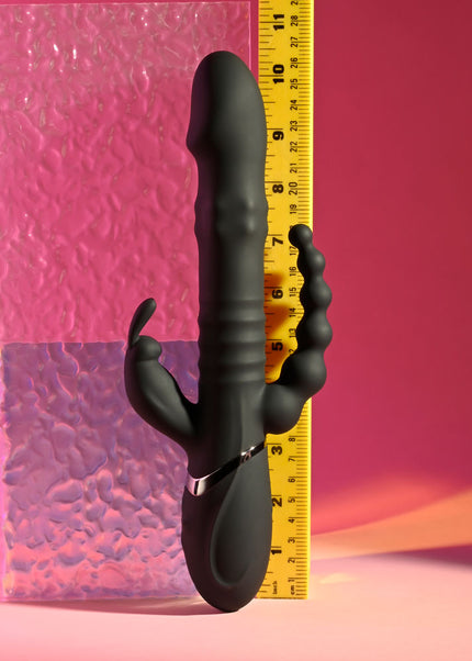 Playboy Pleasure BIG BUNNY ENERGY - Black 26.2 cm USB Rechargeable Rabbit Vibrator with Anal Beads