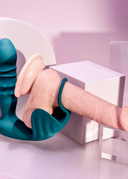 Playboy Pleasure BRING IT ON - Teal USB Rechargeable Thrusting Anal Plug with Cock Ring