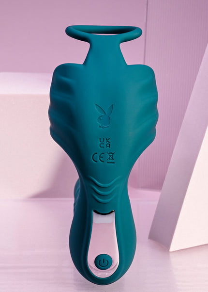 Playboy Pleasure BRING IT ON - Teal USB Rechargeable Thrusting Anal Plug with Cock Ring