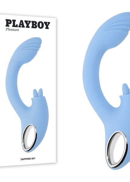 Playboy Pleasure SAPPHIRE SKY - Blue 21.6 cm USB Rechargeable Vibrator with Double Tongue Stimulator