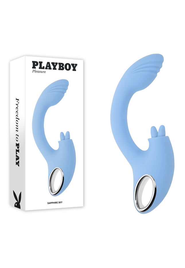Playboy Pleasure SAPPHIRE SKY - Blue 21.6 cm USB Rechargeable Vibrator with Double Tongue Stimulator