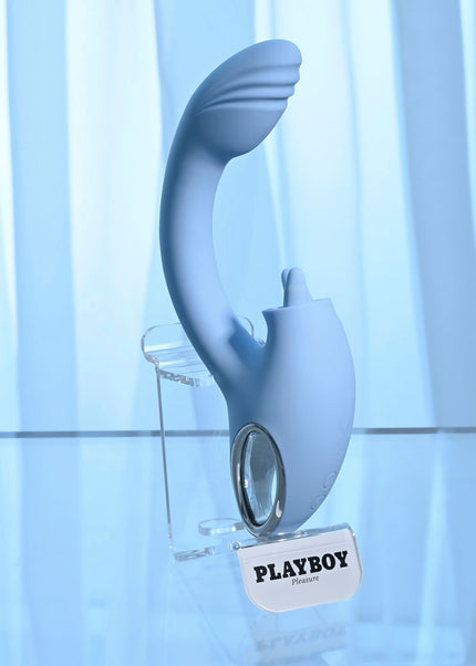 Playboy Pleasure SAPPHIRE SKY - Blue 21.6 cm USB Rechargeable Vibrator with Double Tongue Stimulator