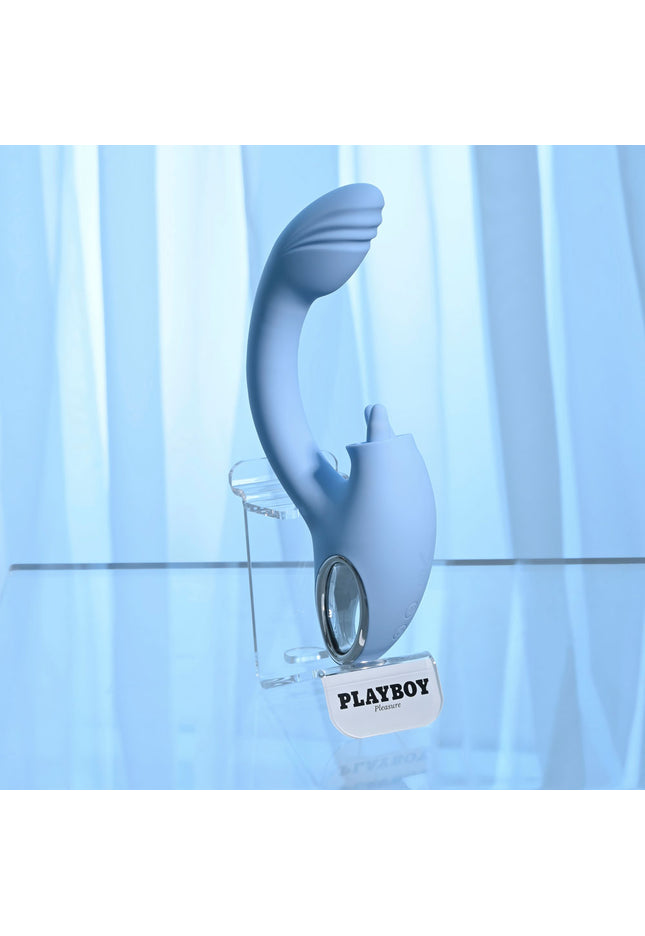 Playboy Pleasure SAPPHIRE SKY - Blue 21.6 cm USB Rechargeable Vibrator with Double Tongue Stimulator