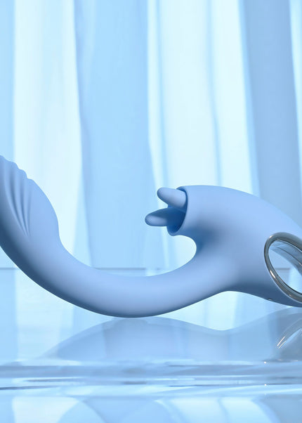Playboy Pleasure SAPPHIRE SKY - Blue 21.6 cm USB Rechargeable Vibrator with Double Tongue Stimulator