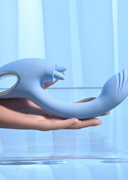 Playboy Pleasure SAPPHIRE SKY - Blue 21.6 cm USB Rechargeable Vibrator with Double Tongue Stimulator