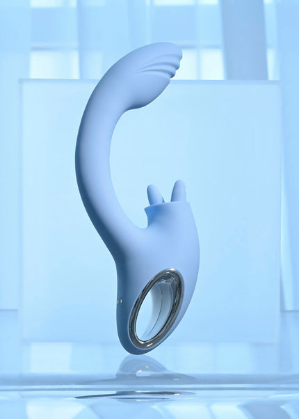 Playboy Pleasure SAPPHIRE SKY - Blue 21.6 cm USB Rechargeable Vibrator with Double Tongue Stimulator