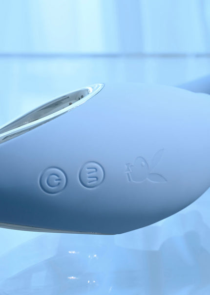 Playboy Pleasure SAPPHIRE SKY - Blue 21.6 cm USB Rechargeable Vibrator with Double Tongue Stimulator