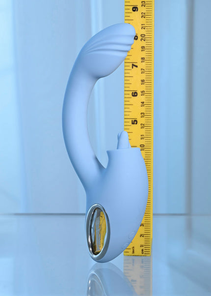 Playboy Pleasure SAPPHIRE SKY - Blue 21.6 cm USB Rechargeable Vibrator with Double Tongue Stimulator