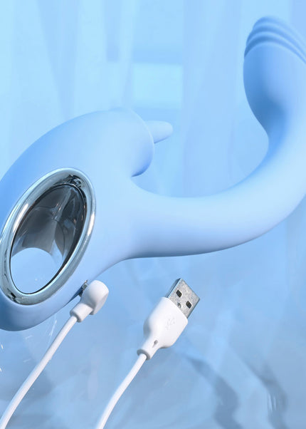 Playboy Pleasure SAPPHIRE SKY - Blue 21.6 cm USB Rechargeable Vibrator with Double Tongue Stimulator