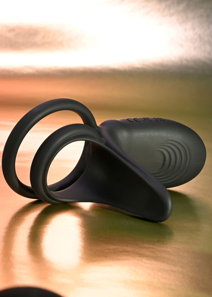 Playboy Pleasure JUST RIGHT - Black USB Rechargeable Vibrating Cock & Balls Rings