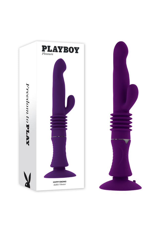 Playboy Pleasure HOPPY ENDING - Purple 29.2 cm USB Rechargeable Thrusting Rabbit Vibrator