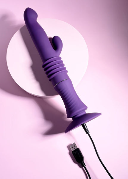 Playboy Pleasure HOPPY ENDING - Purple 29.2 cm USB Rechargeable Thrusting Rabbit Vibrator