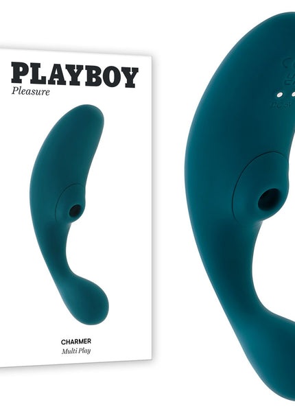 Playboy Pleasure CHARMER - Blue USB Rechargeable Vibrator with Clitoral Suction