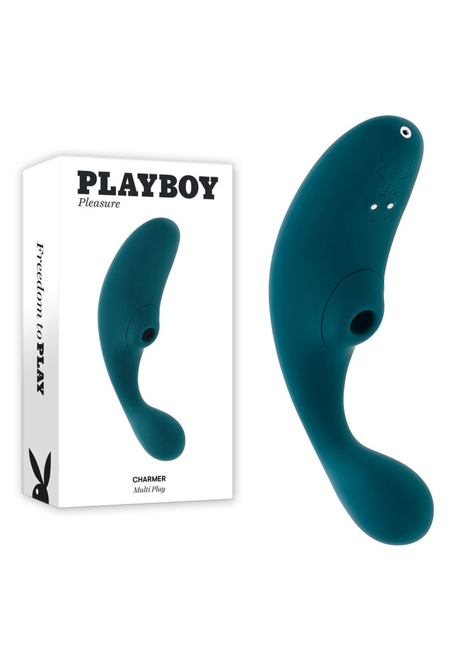 Playboy Pleasure CHARMER - Blue USB Rechargeable Vibrator with Clitoral Suction