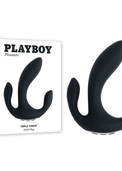 Playboy Pleasure TRIPLE THREAT - Black USB Rechargeable Triple Probe Vibrator