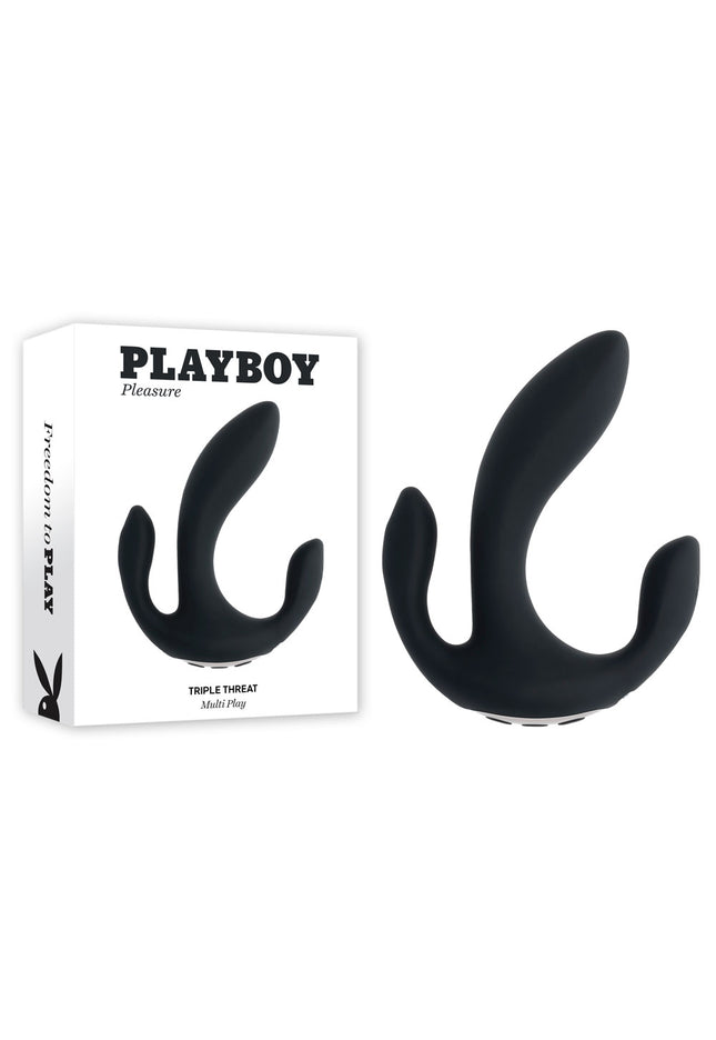 Playboy Pleasure TRIPLE THREAT - Black USB Rechargeable Triple Probe Vibrator