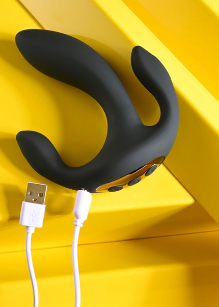 Playboy Pleasure TRIPLE THREAT - Black USB Rechargeable Triple Probe Vibrator