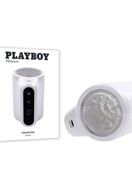 Playboy Pleasure SPIN DOCTOR - White USB Rechargeable Vibrating & Spinning Stroker
