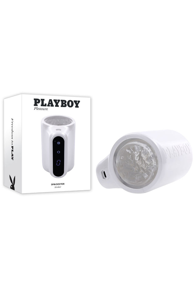 Playboy Pleasure SPIN DOCTOR - White USB Rechargeable Vibrating & Spinning Stroker