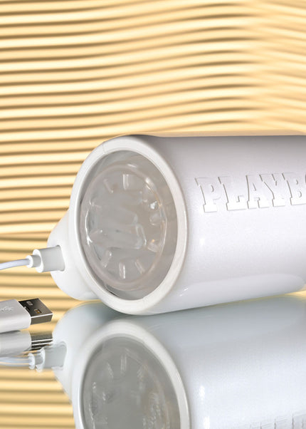 Playboy Pleasure SPIN DOCTOR - White USB Rechargeable Vibrating & Spinning Stroker