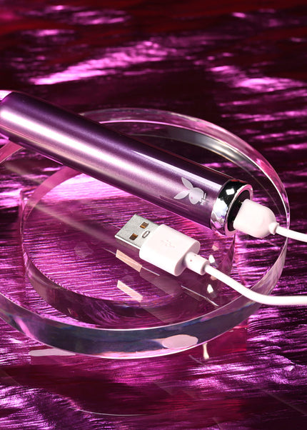 Playboy Pleasure AMETHYST - Purple 12.4 cm USB Rechargeable Glass Tipped Mini Vibrator