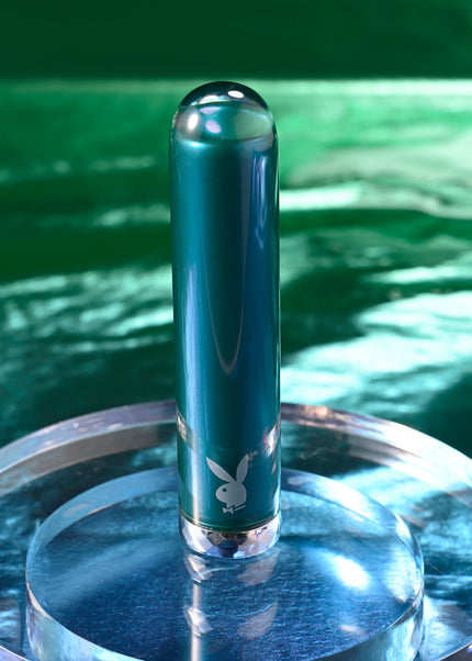 Playboy Pleasure EMERALD - Blue 9.1 cm USB Rechargeable Glass Tipped Bullet