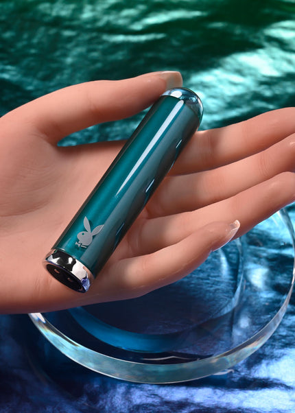 Playboy Pleasure EMERALD - Blue 9.1 cm USB Rechargeable Glass Tipped Bullet