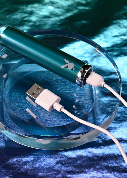 Playboy Pleasure EMERALD - Blue 9.1 cm USB Rechargeable Glass Tipped Bullet