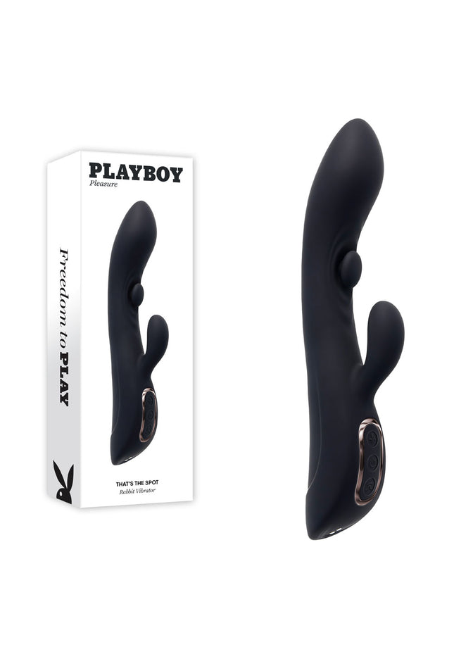 Playboy Pleasure THATS THE SPOT - Black 23.3 cm USB Rechargeable Rabbit Vibrator with G-Spot Tapper